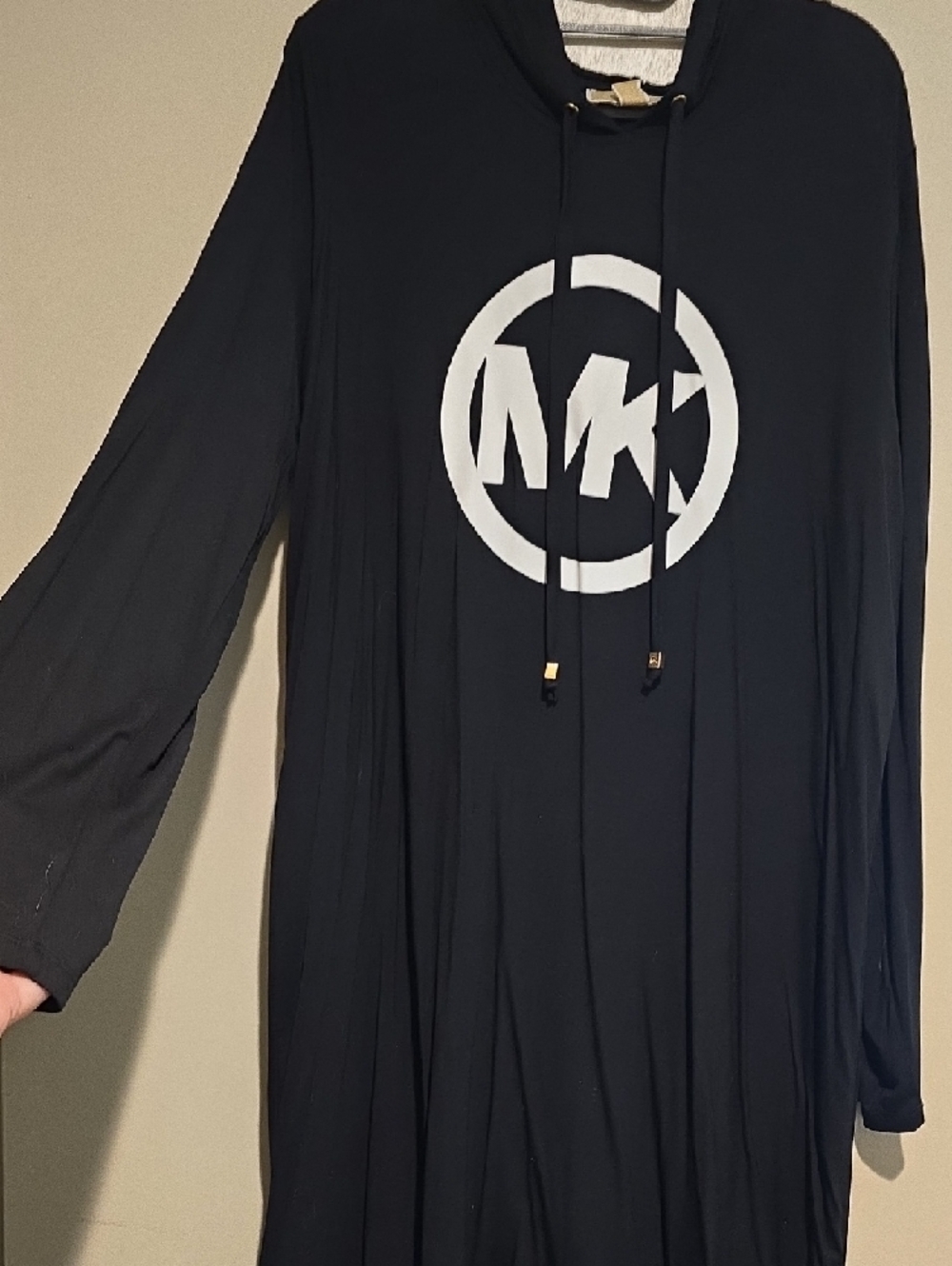 Michael Kors Black Hooded Dress with White MK Emblem - Picture 2 of 7
